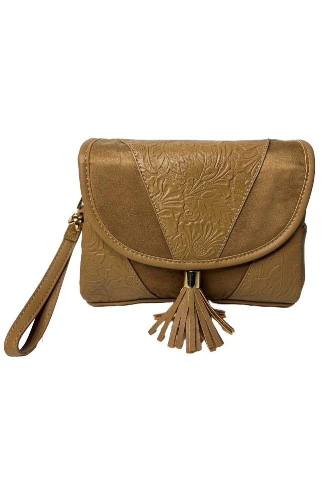 Dark beige cosmetic case with brush section.  55M725-DARKBEIGE-1