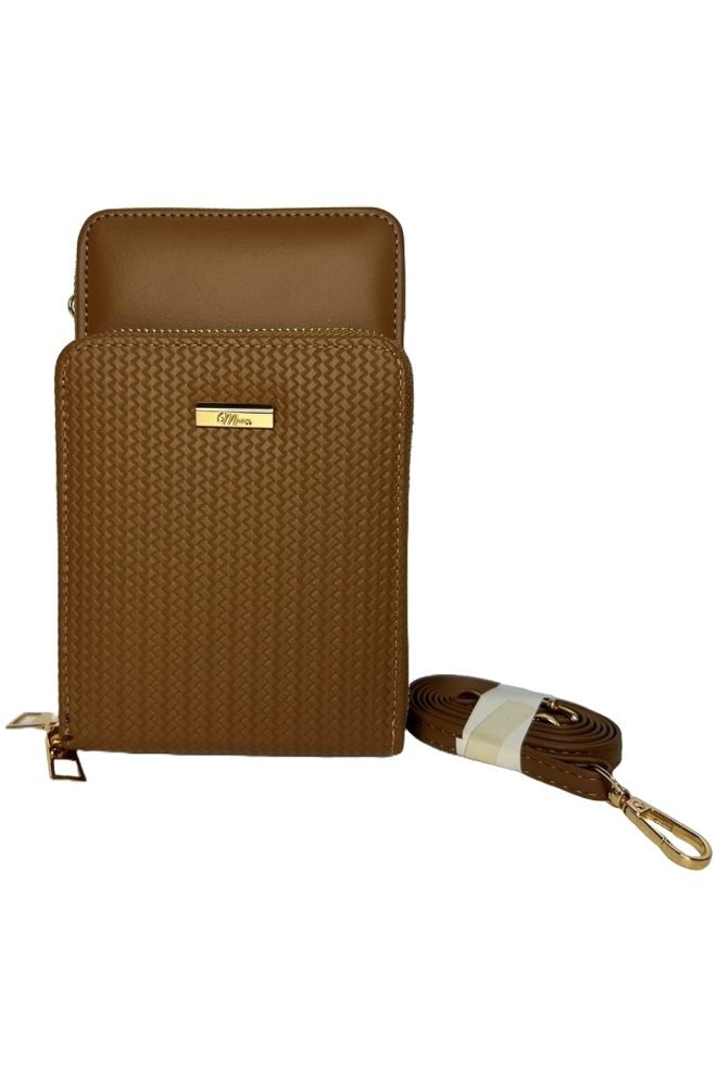 Coffee coloured crossbody phone bag.  55M733-COFFEE-1