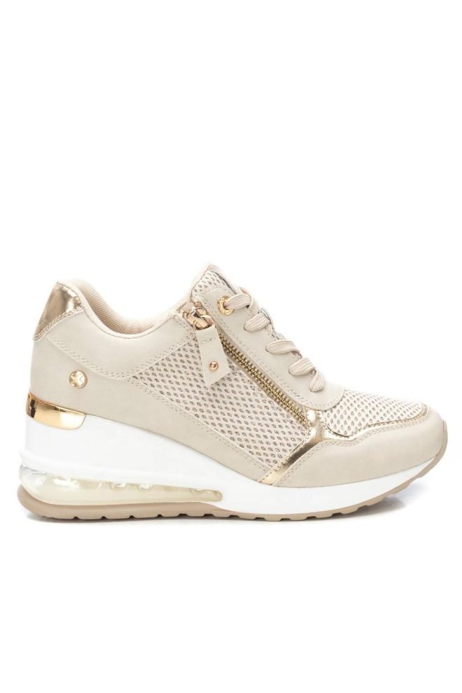 XTI beige gold mesh trainer 142573-BEIGE-1