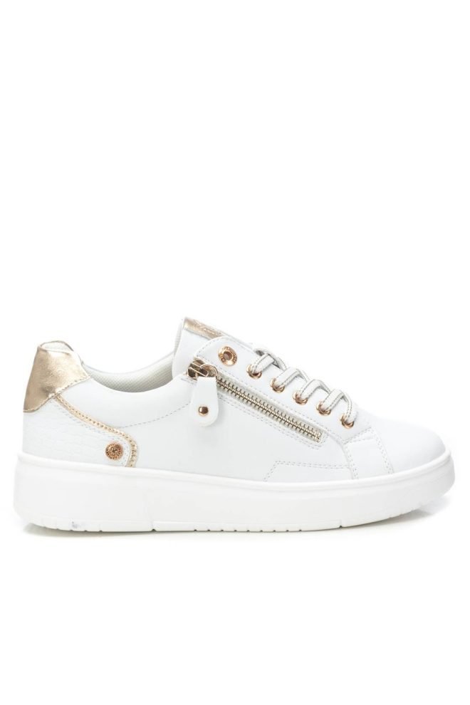 XTI white and gold perforated trainer 143629-WHITE-1