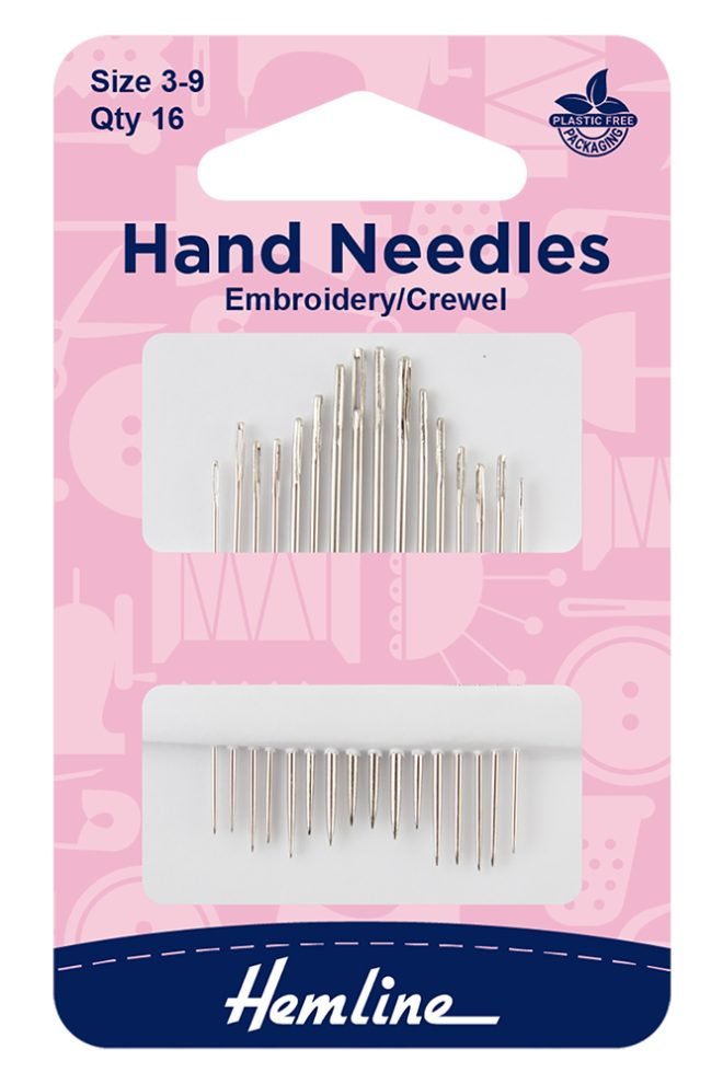 Embroidery / crewel hand needles, size 3-9, 16 pcs 200.39