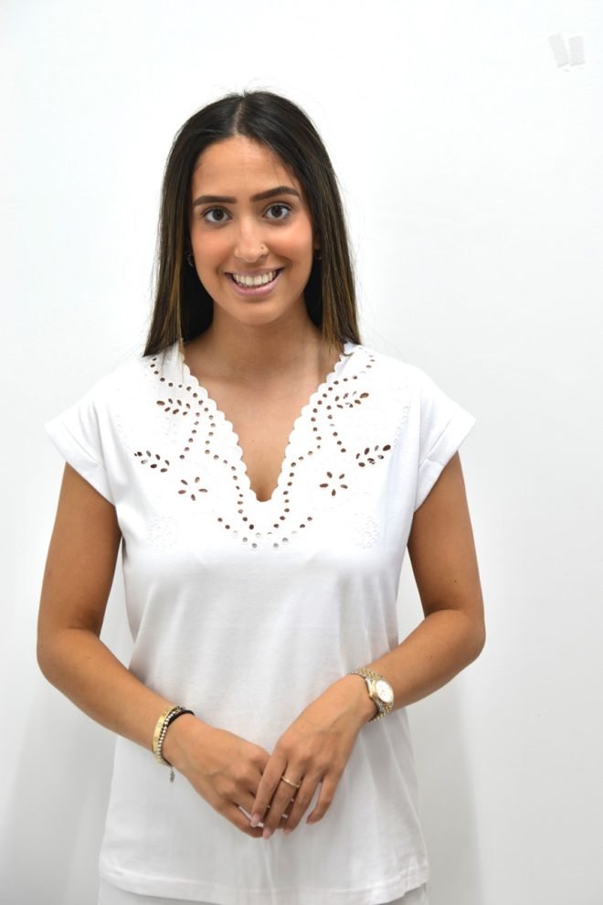 Jessica Graaf cap-sleeved patterned top in white 29562-001
