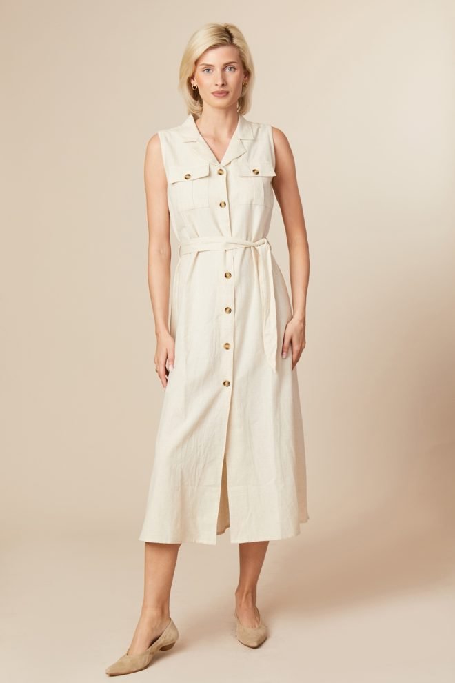 Jessica Graaf sleveless linen utility dress in cream 29740-054