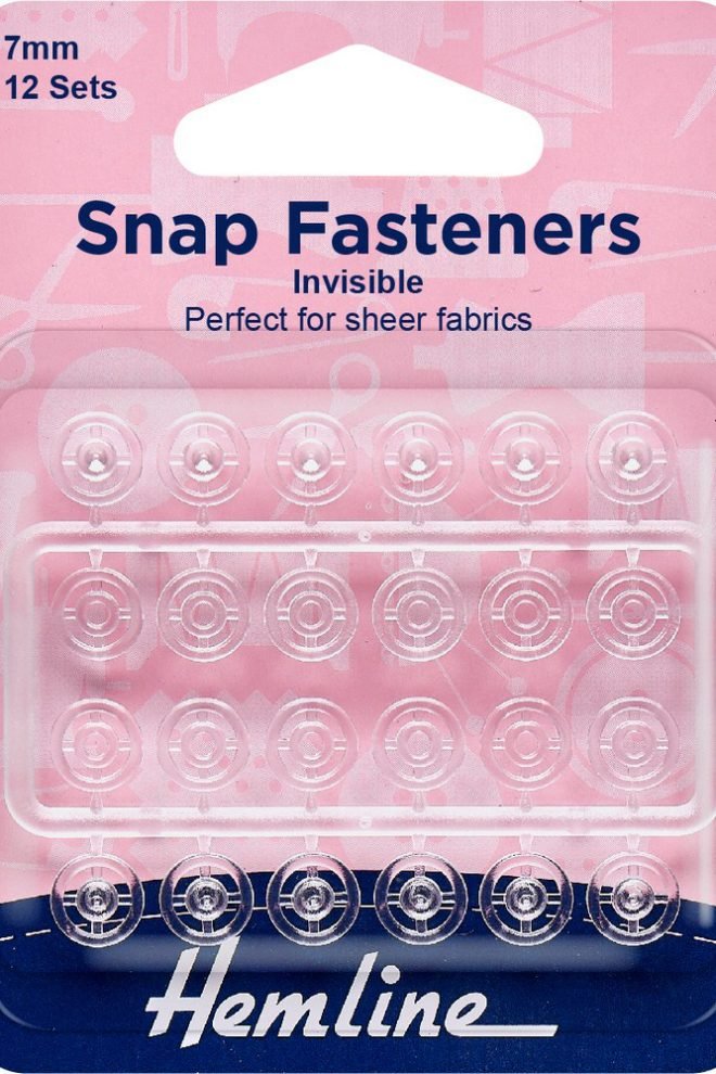 Snap fasteners, invisible 7mm clear, 12 Sets 422