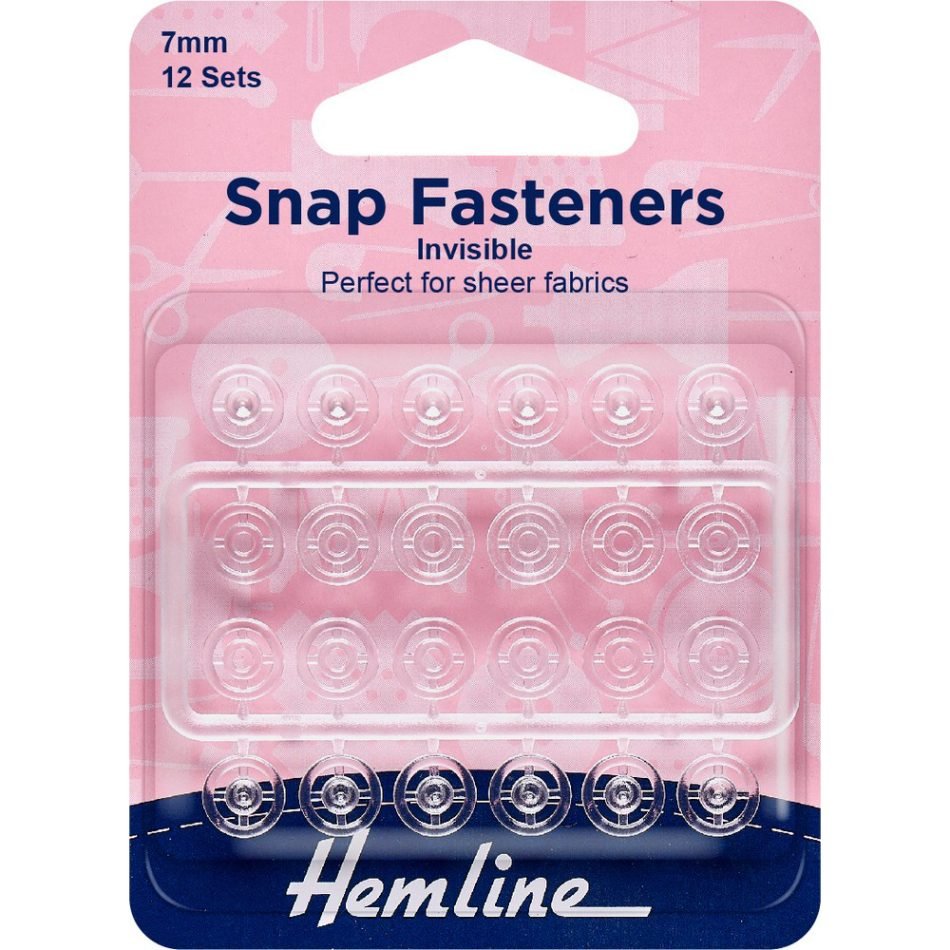 Snap fasteners, invisible 7mm clear, 12 Sets 422