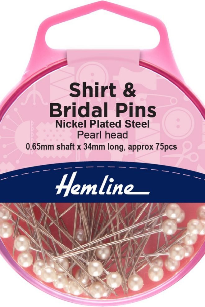 Shirt & bridal pins, nickel plated steel 0.65mm x 34mm, pearl 75 pcs 676