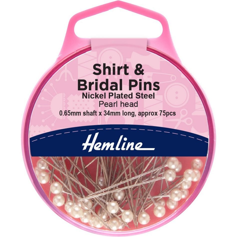 Shirt & bridal pins, nickel plated steel 0.65mm x 34mm, pearl 75 pcs 676