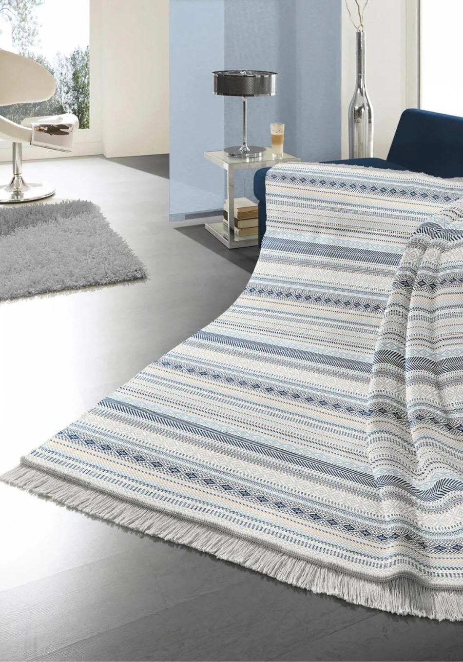 Biederlack Kian Stripe Throw, Blue -  size: 140x180cm 818812-1