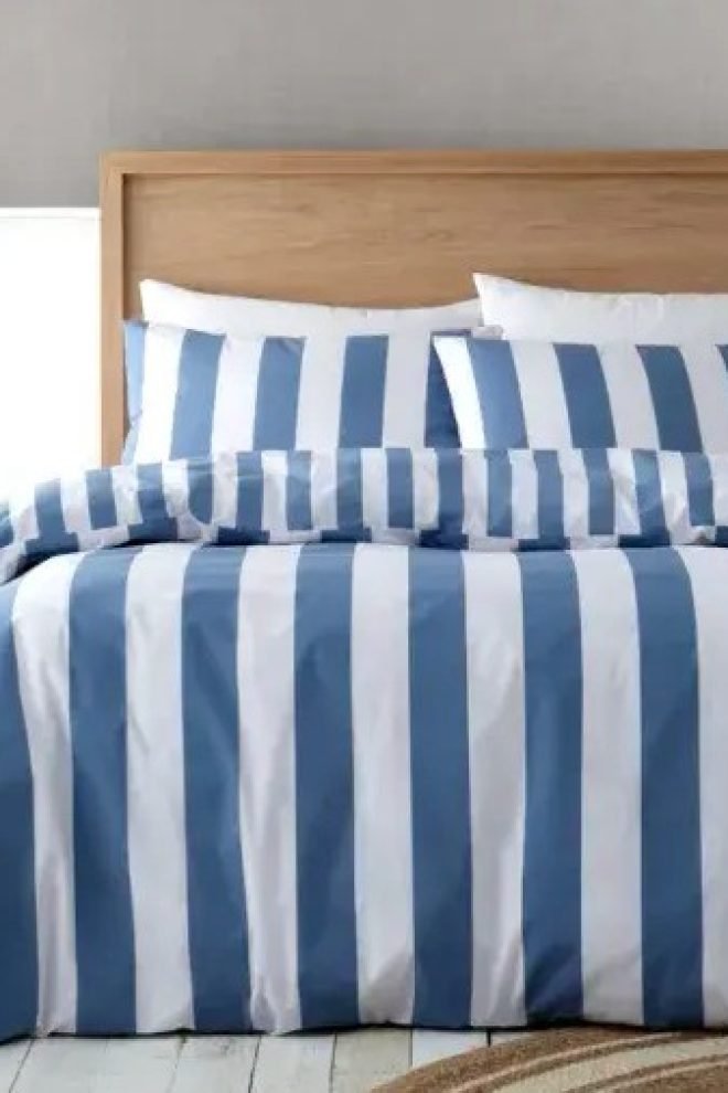 Catherine Lansfield cove stripe blue duvet cover set COVEBLUE-DUVCOV-1