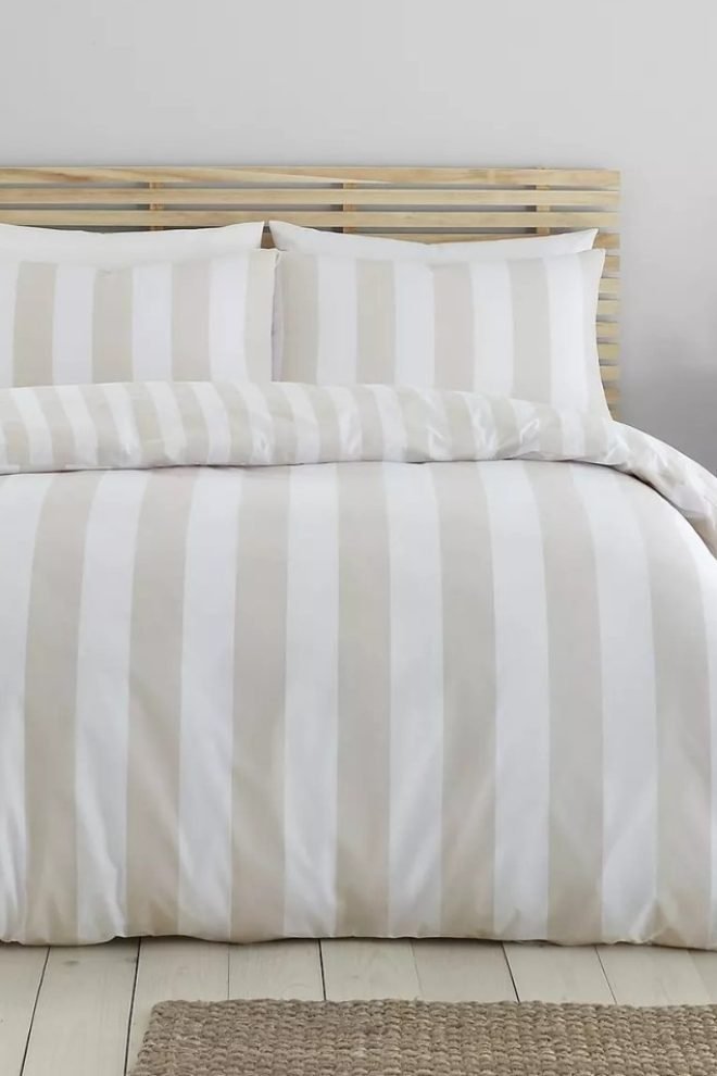 Catherine Lansfield cove stripe natural duvet cover set COVENAT-DUVCOV-1