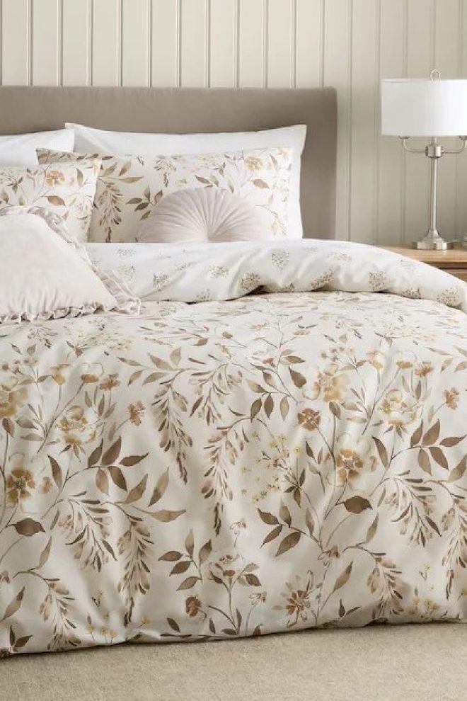 Catherine Lansfield natural Isadora floral duvet cover set ISADORA-DUVCOV-1