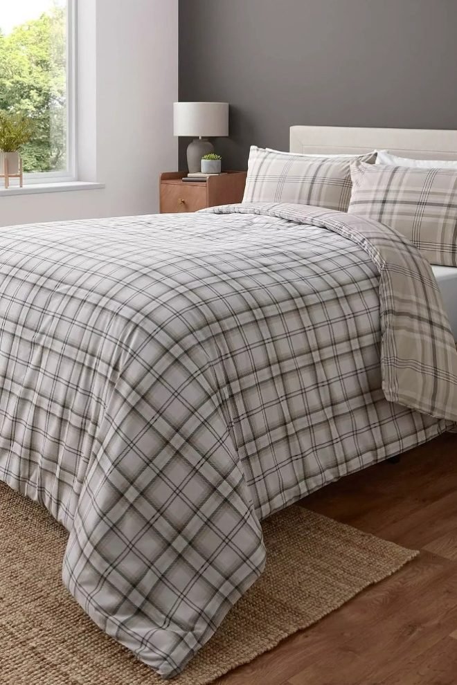 Catherine Lansfield Kelso check natural duvet cover set KELSO-DUVCOV-1