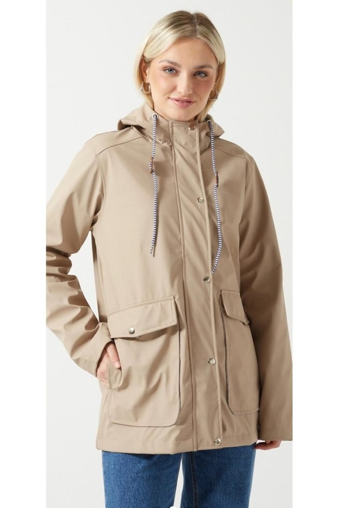 short neutral stone raincoat MA497-STONE