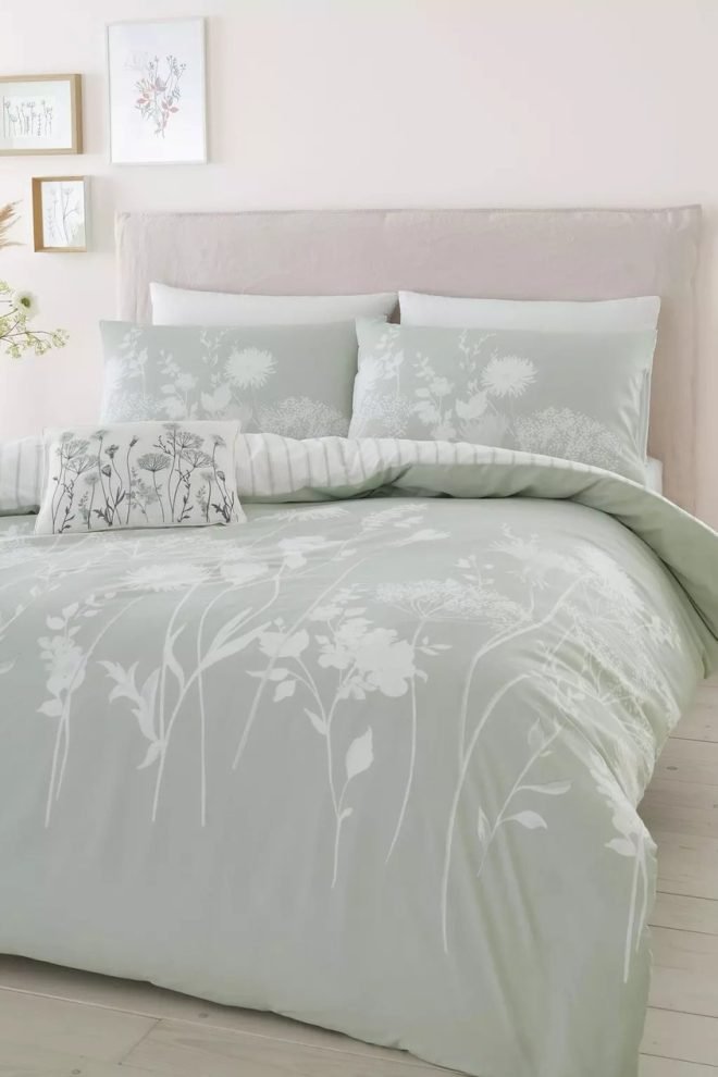 Catherine Lansfield Meadow Sweet floral green duvet cover set MEAGREEN-DUVCOV-1