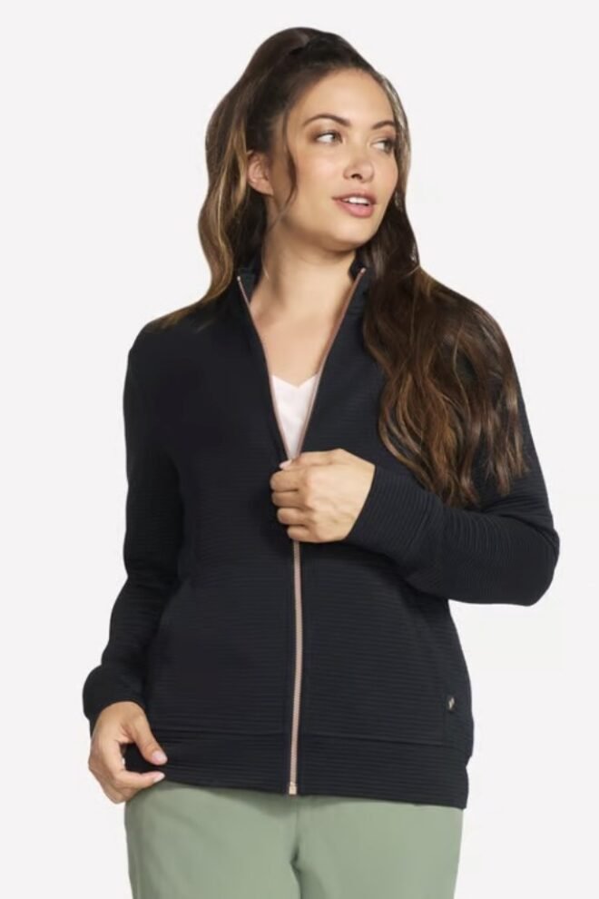 The hoodless hoodie GO WALK everywhere Jacket in black W3JA261-BLK-1