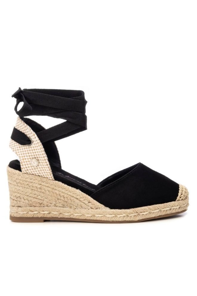 XTI black lace-up espadrille wedge 143841-BLK-1