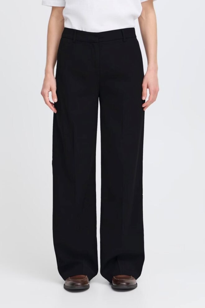 Bydanta wide leg pants crop heavy woven in black 20815027-BLK-1