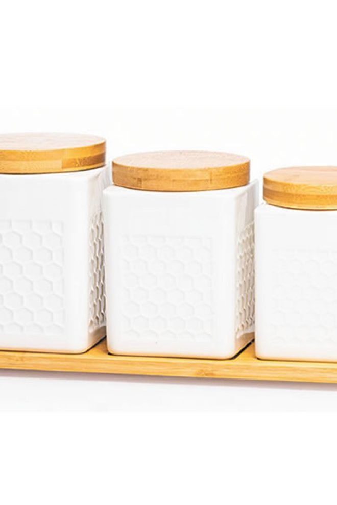 White ceramic canister set, 3 piece 30272