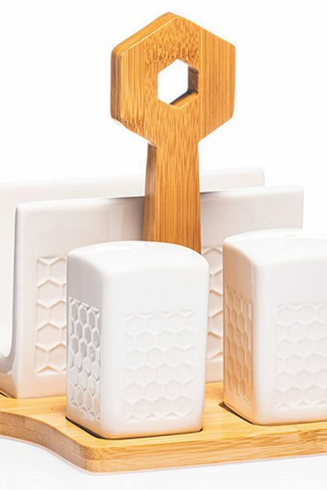 White ceramic napkin and salt & pepper set, 3 piece 30273