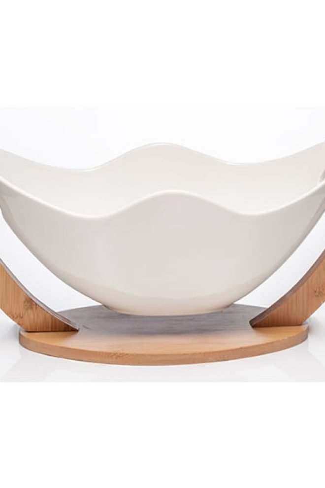 Ceramic fruit bowl with wooden stand 500018