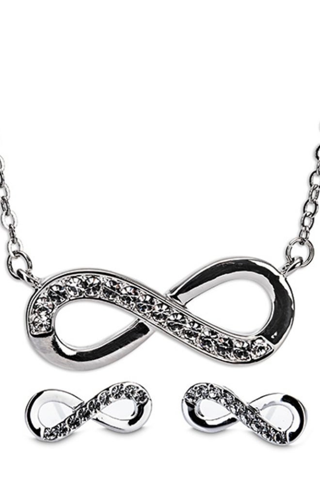Silver infinity pendant and earrings set 600001