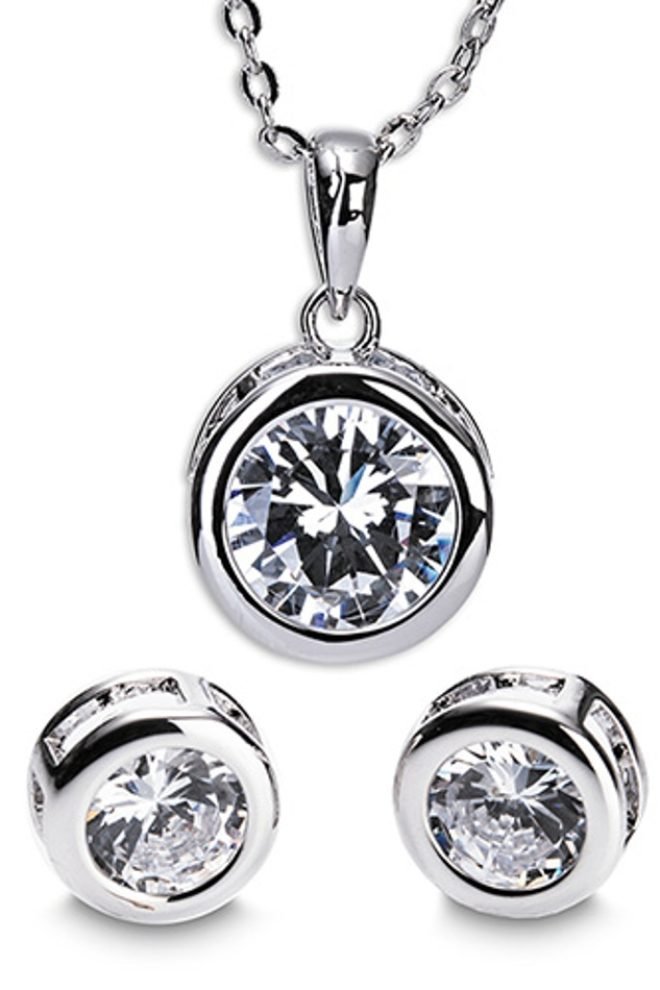 Silver white large stone earrings and necklace set 600003