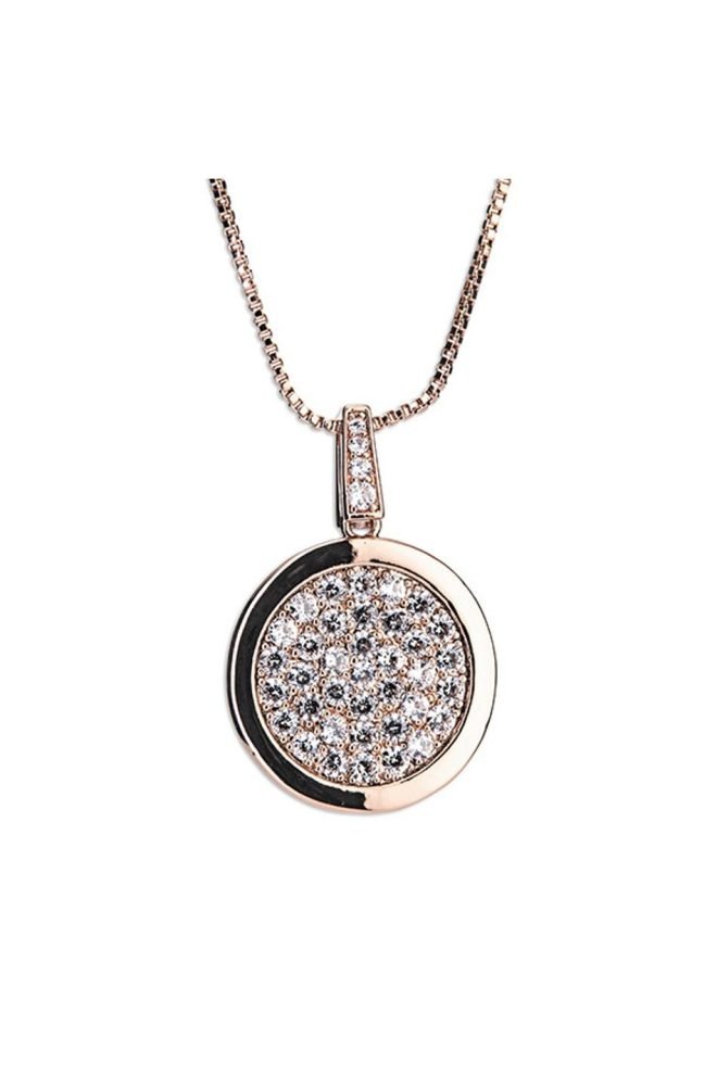 Rose gold diamante round pendant 600006