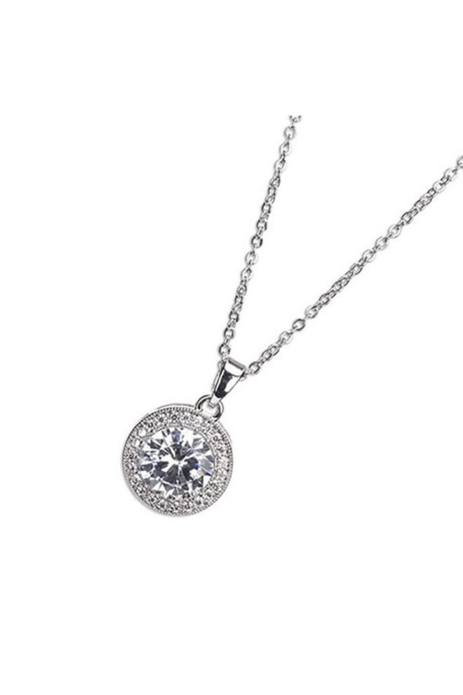 Silver white stone & diamante pendant necklace 600043