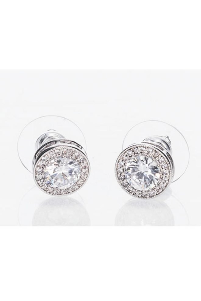 Silver white stone & diamante earrings 600044