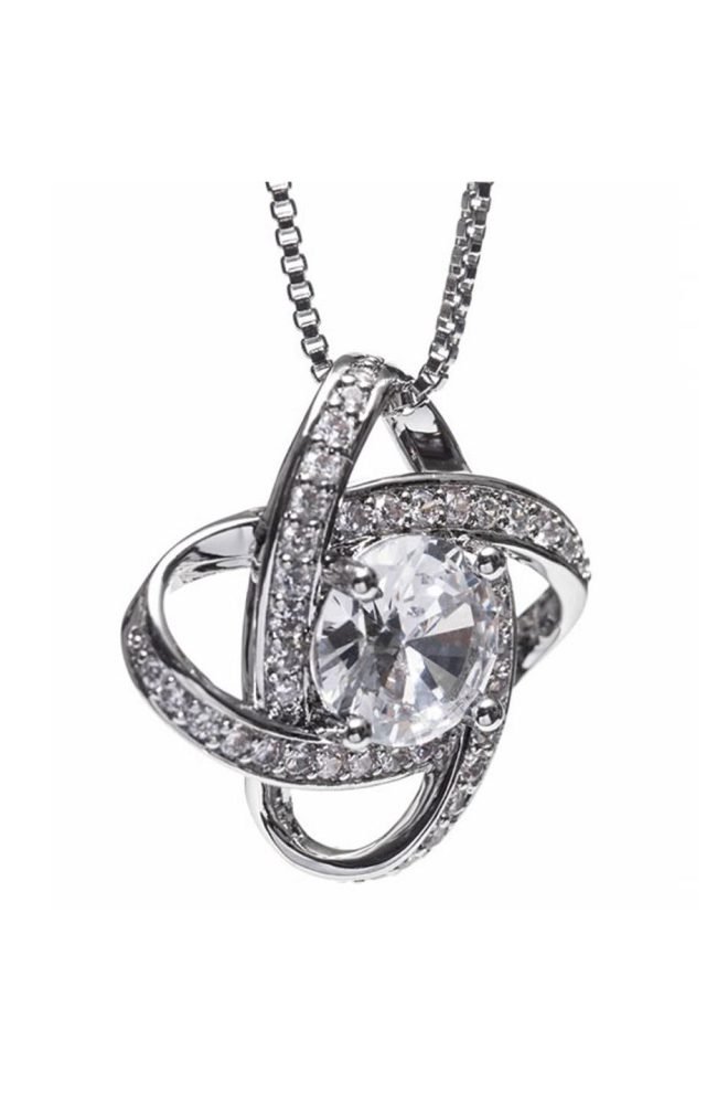Silver interlocking diamante ring with stone pendant 600083