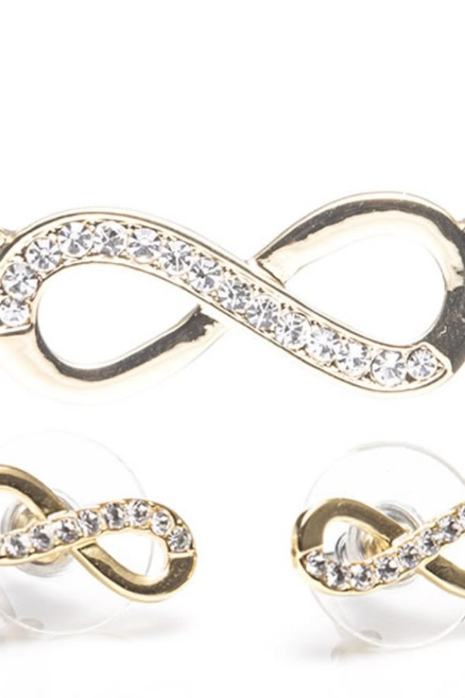 Gold infinity pendant and earrings set 600320