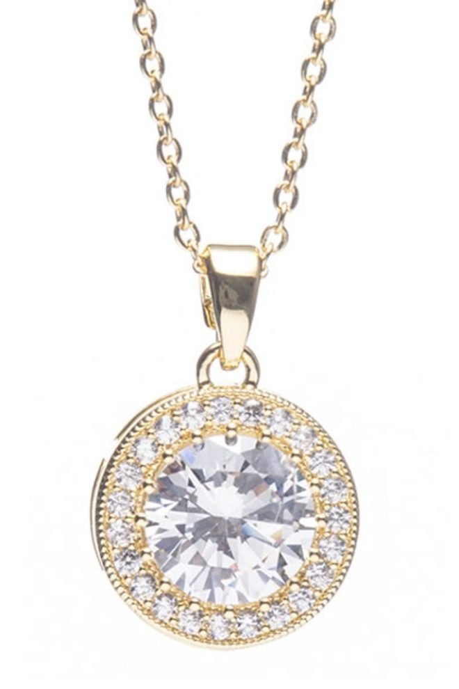 Gold large stone diamante pendant 600324
