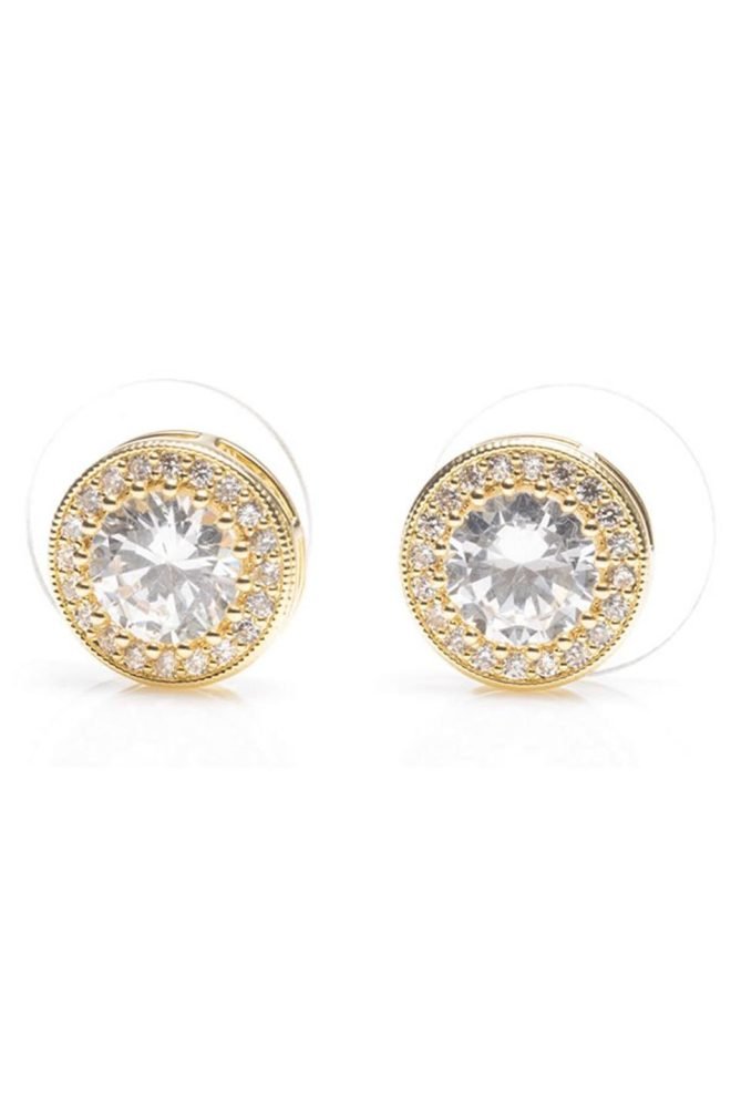 Gold large white stone earrings 600325