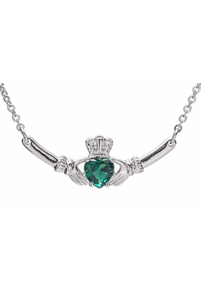 Silver claddagh pendant with green diamante 600338