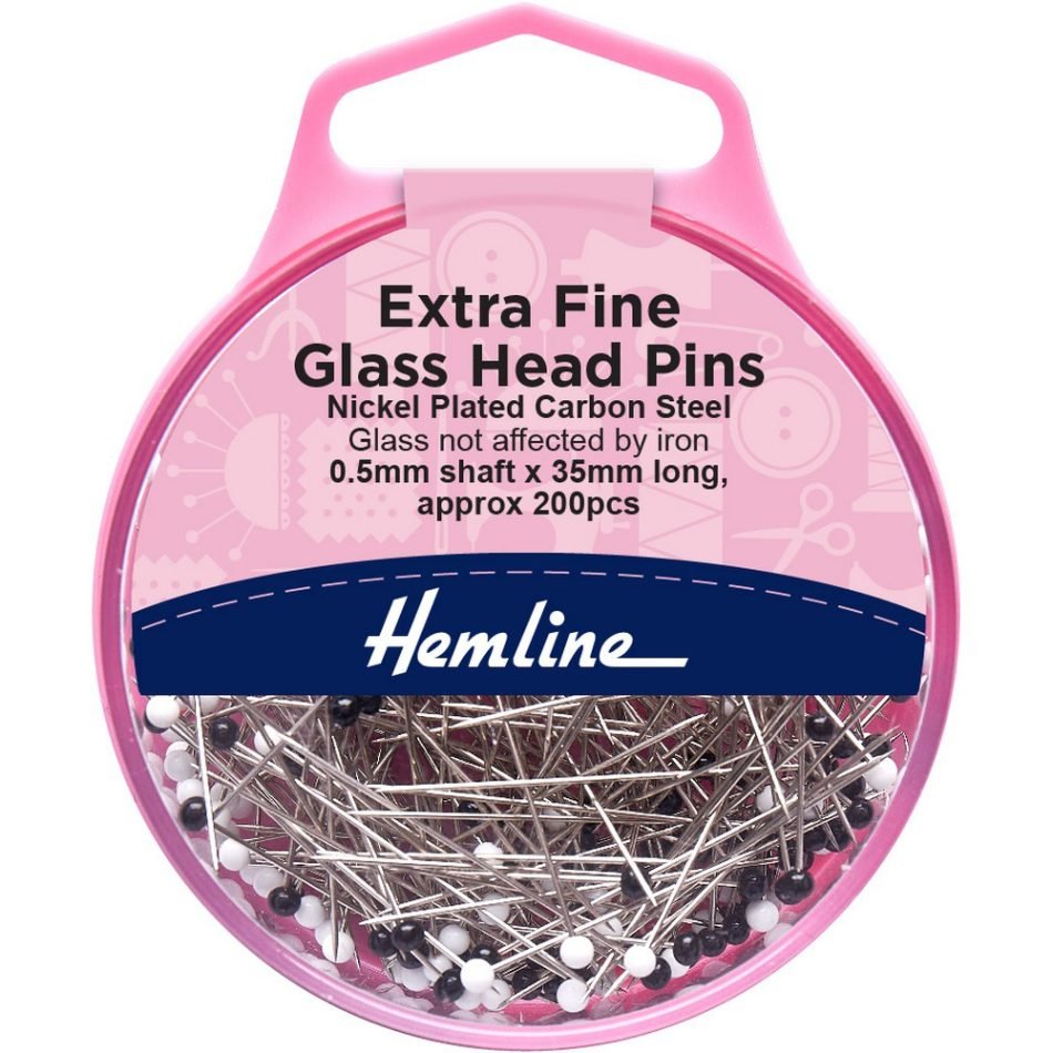 Extra fine glass head pins nickel plated carbon steel 0.5mm x 35mm, black and white 200 pcs 675