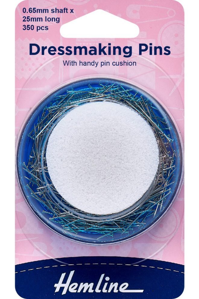 Dressmaking pins with handy pin cushion 0.65mm x 25mm, nickel 350 pcs 704