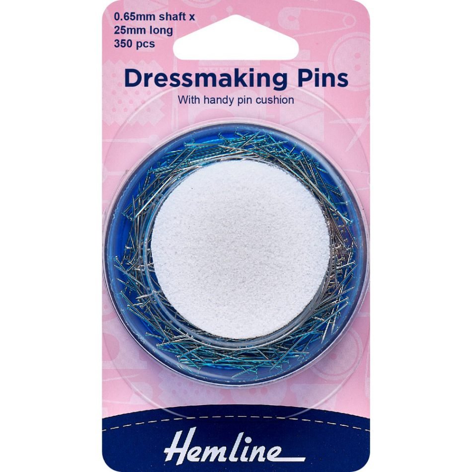 Dressmaking pins with handy pin cushion 0.65mm x 25mm, nickel 350 pcs 704