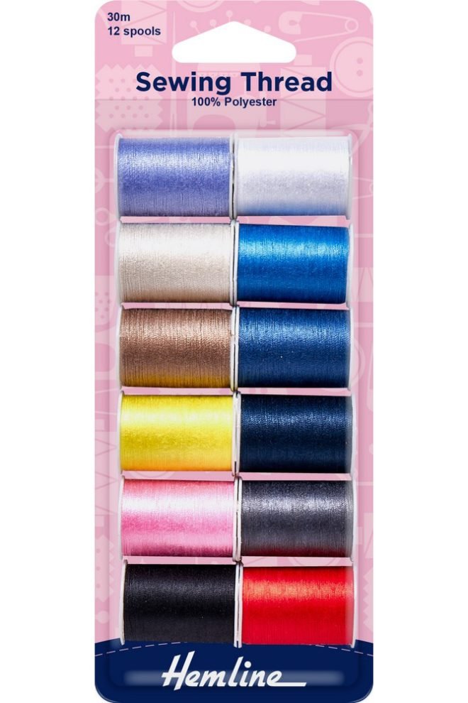 Sewing thread 100% polyester 30m multi colours 12 spools 998