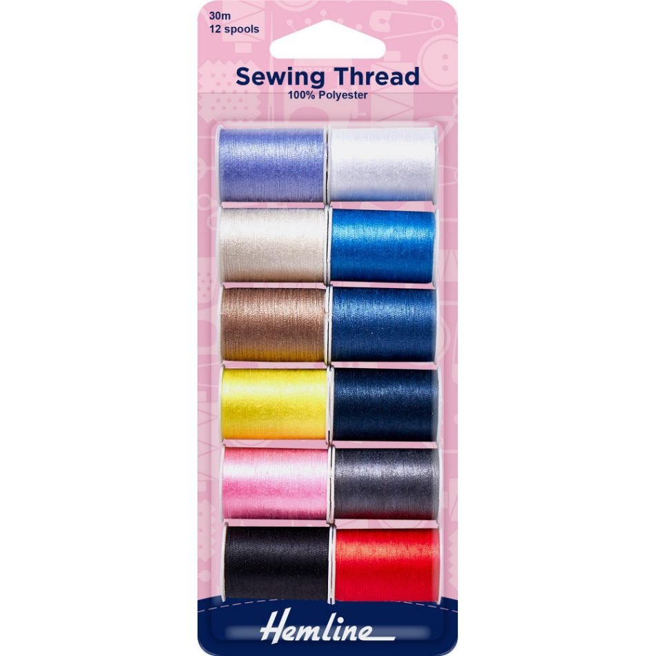 Sewing thread 100% polyester 30m multi colours 12 spools 998