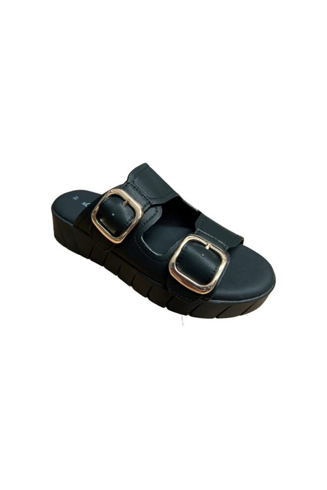 S.Oliver slip on sandal in black 27205-BLK-1
