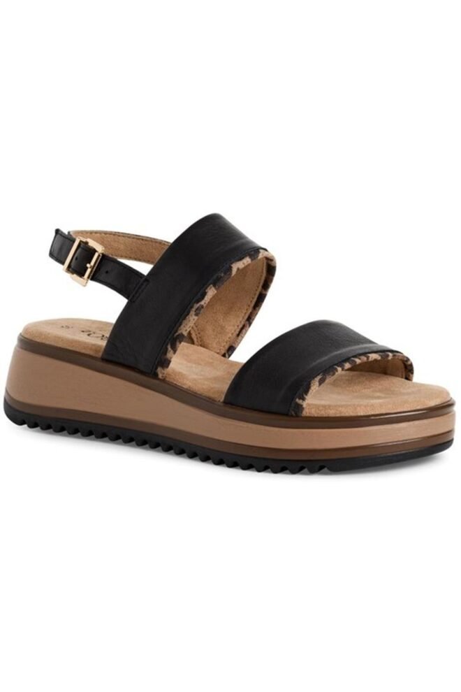 S.Oliver sandal in black & leopard 28760-BLKLEO-1