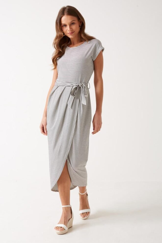 Stella Morgan Stacey Midi Dress in White and Black Stripe D162033-1