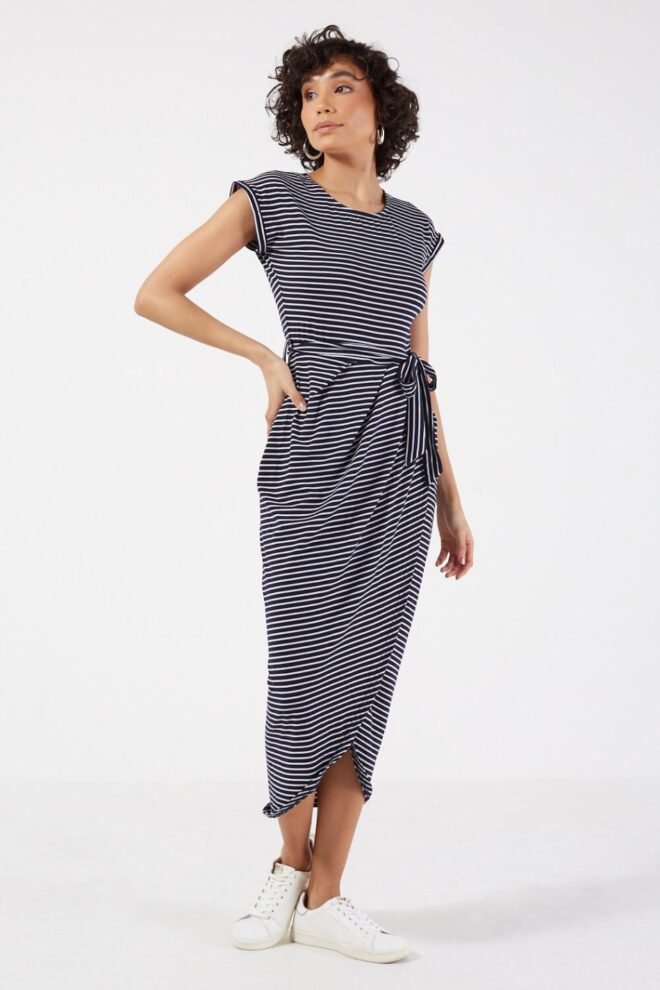 Stella Morgan Stacey Midi Dress in Navy and White Stripe D164227-1