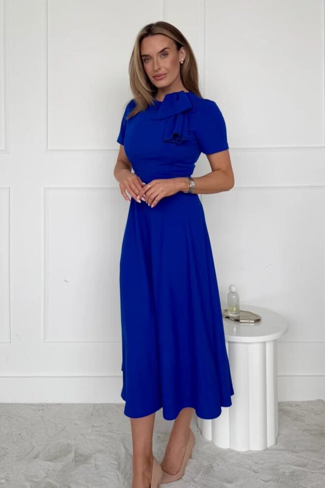 Girl in Mind Minta Bow Detail Short Sleeve Midi Dress in Cobalt SI18883-A