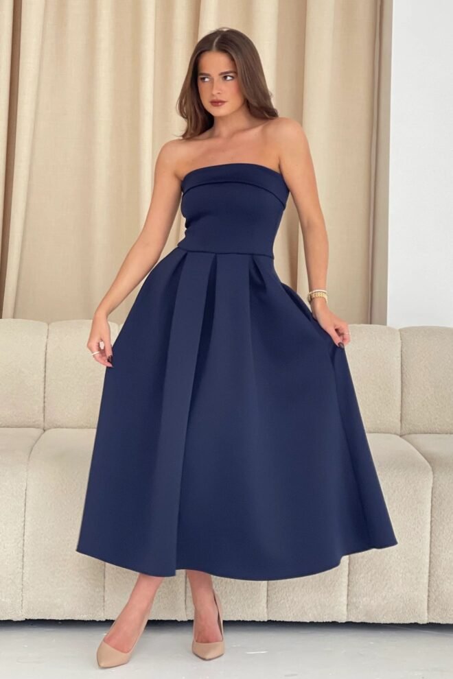 Girl in Mind Danni Strapless Bandeau Midi Dress in Navy SI8893-B