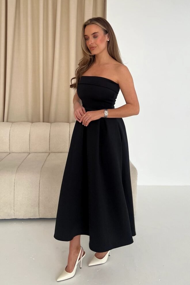 Girl in Mind Danni Strapless Bandeau Midi Dress in Black SI8893-C