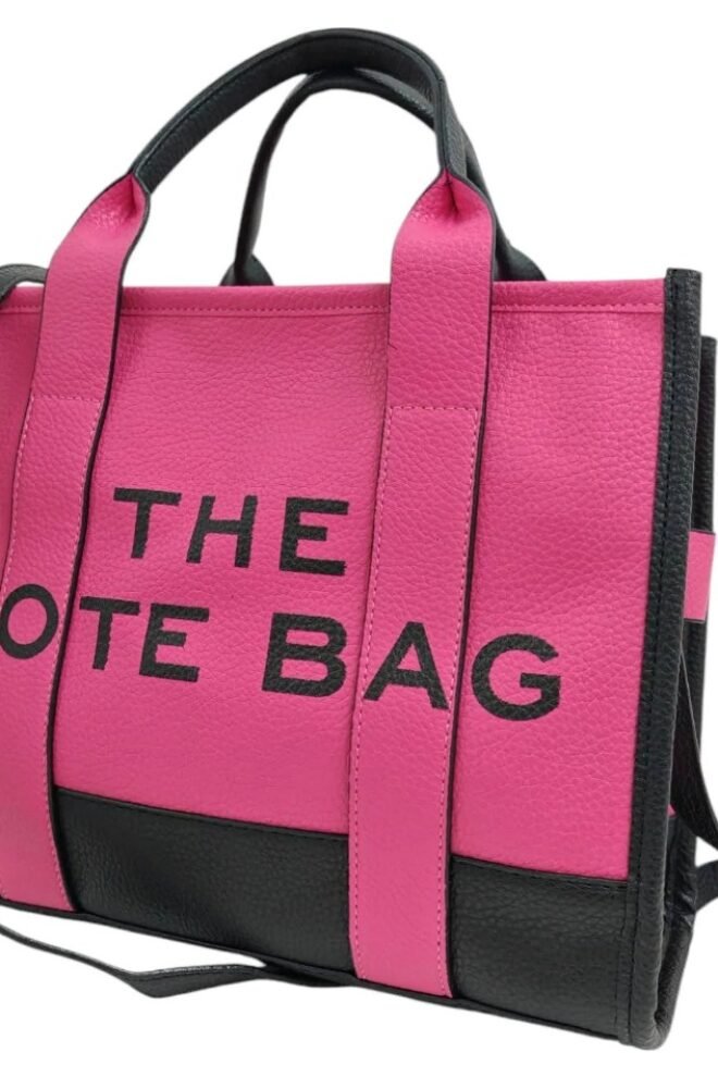 Medium Large Leather Look Tote Bag TOTE-PINKBLK-8930