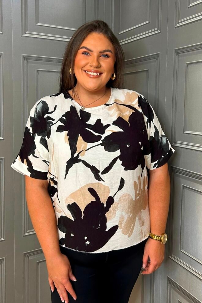 SunLove Top One Size Fits All Flora Black & Beige FLORA-BLKBEI-1