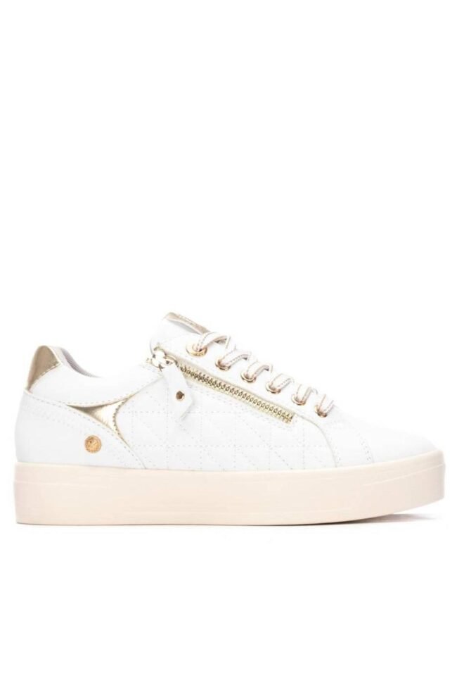 XTI White Quilted Zip Sneaker 144413-WHI-1