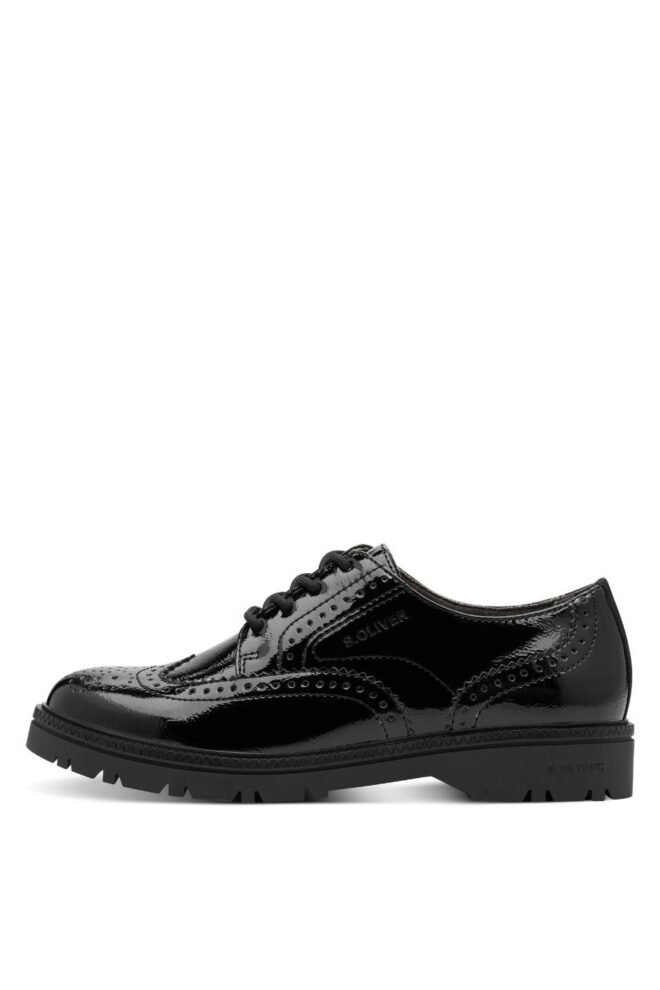 S. Oliver Black Patent Brogue Lace-Up 23627-BLK